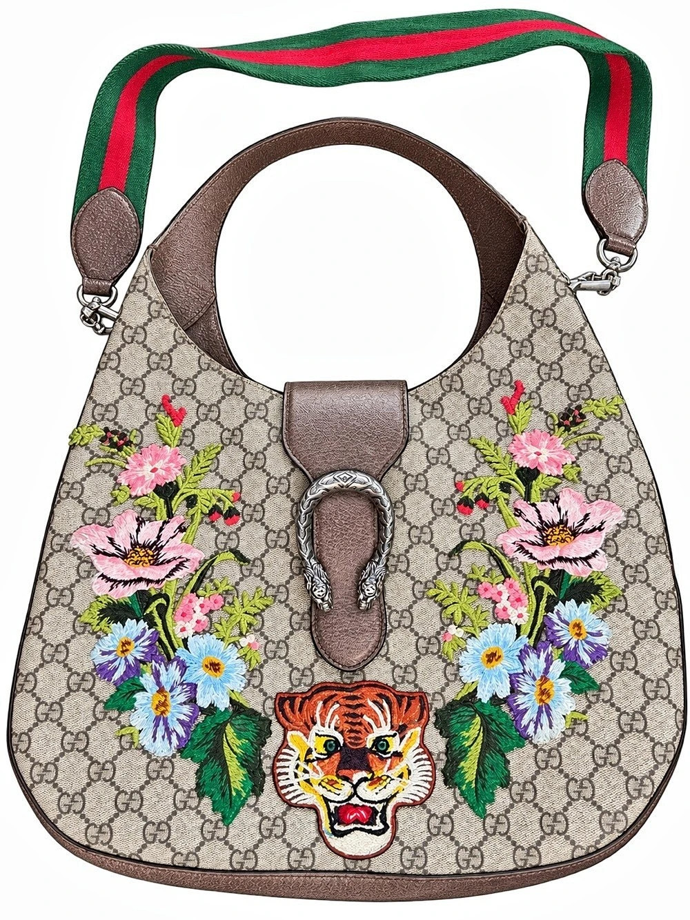 Gucci Dionysus GG Supreme Tiger & Floral Embroidered Hobo Bag